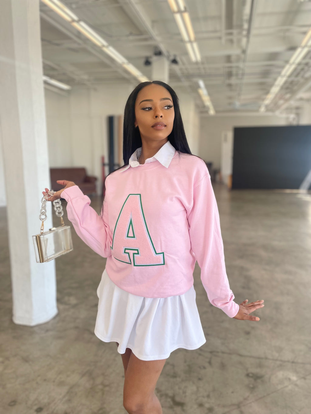 Alpha Letter Sweater in Pink (Ships on 4/30)