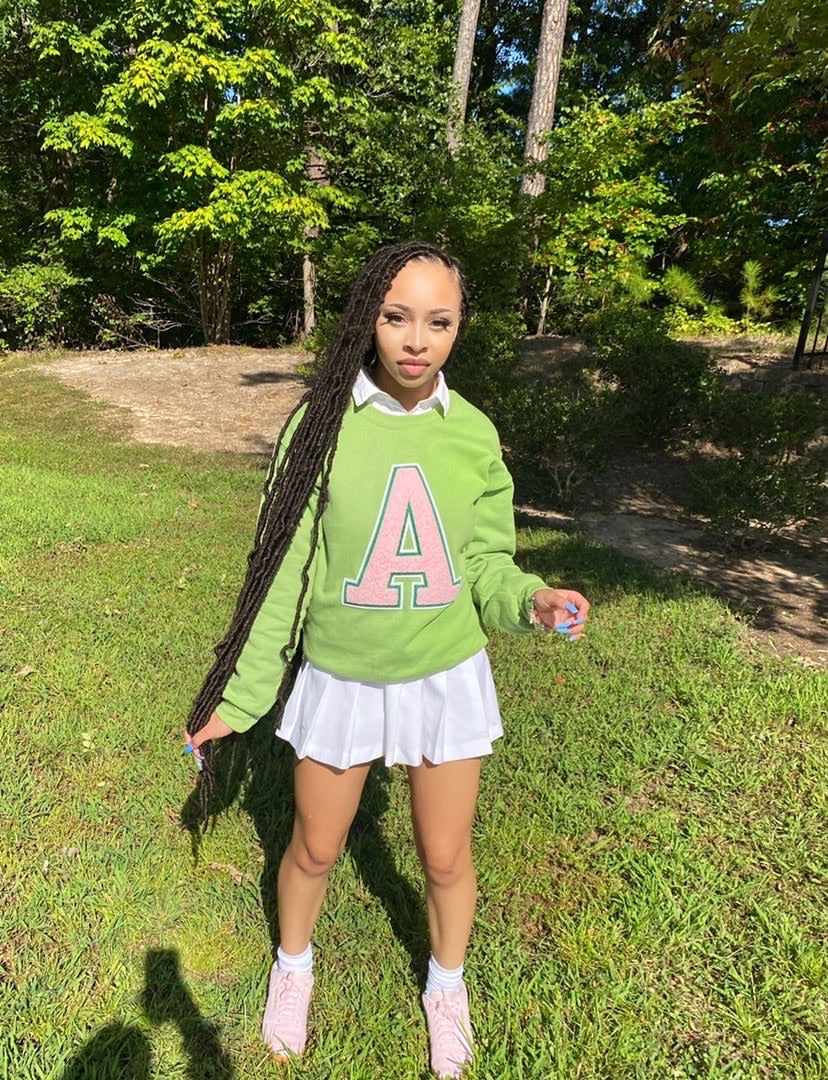 Alpha Letter Sweater in Apple Green (Ships on 4/30)