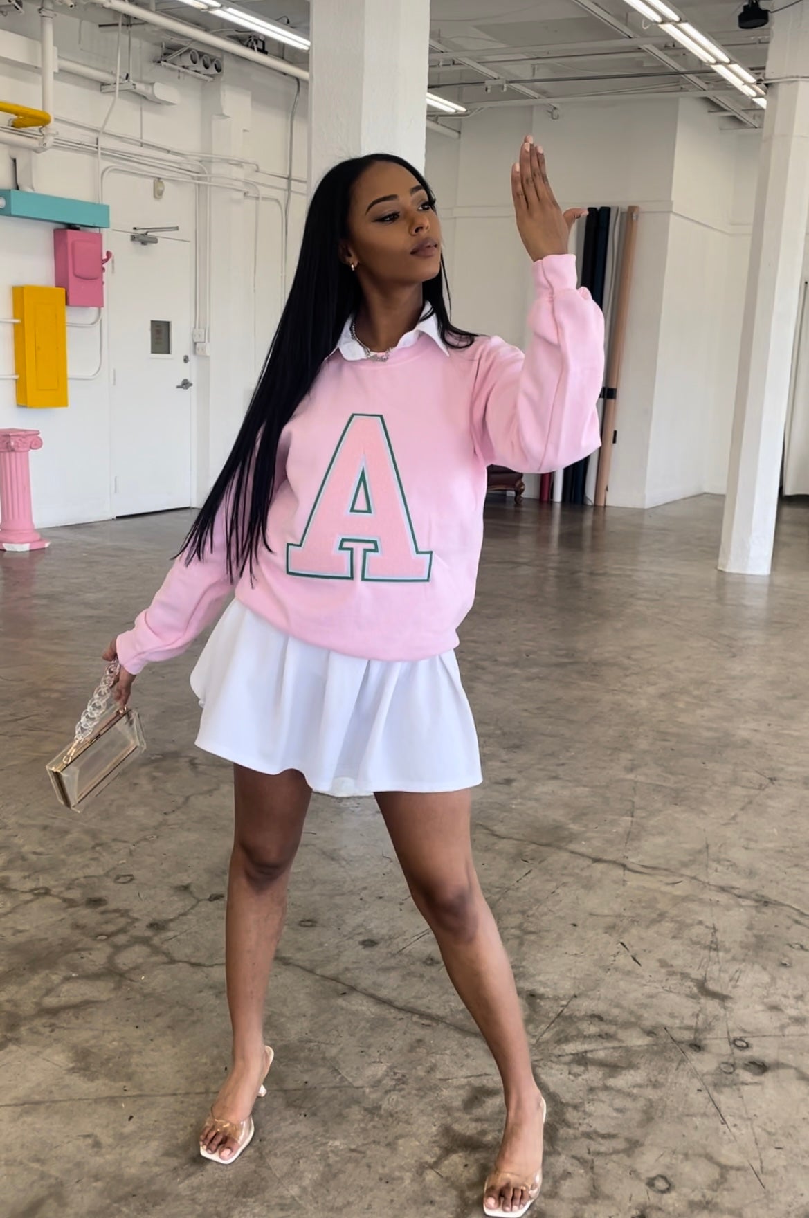 Alpha Letter Sweater in Pink