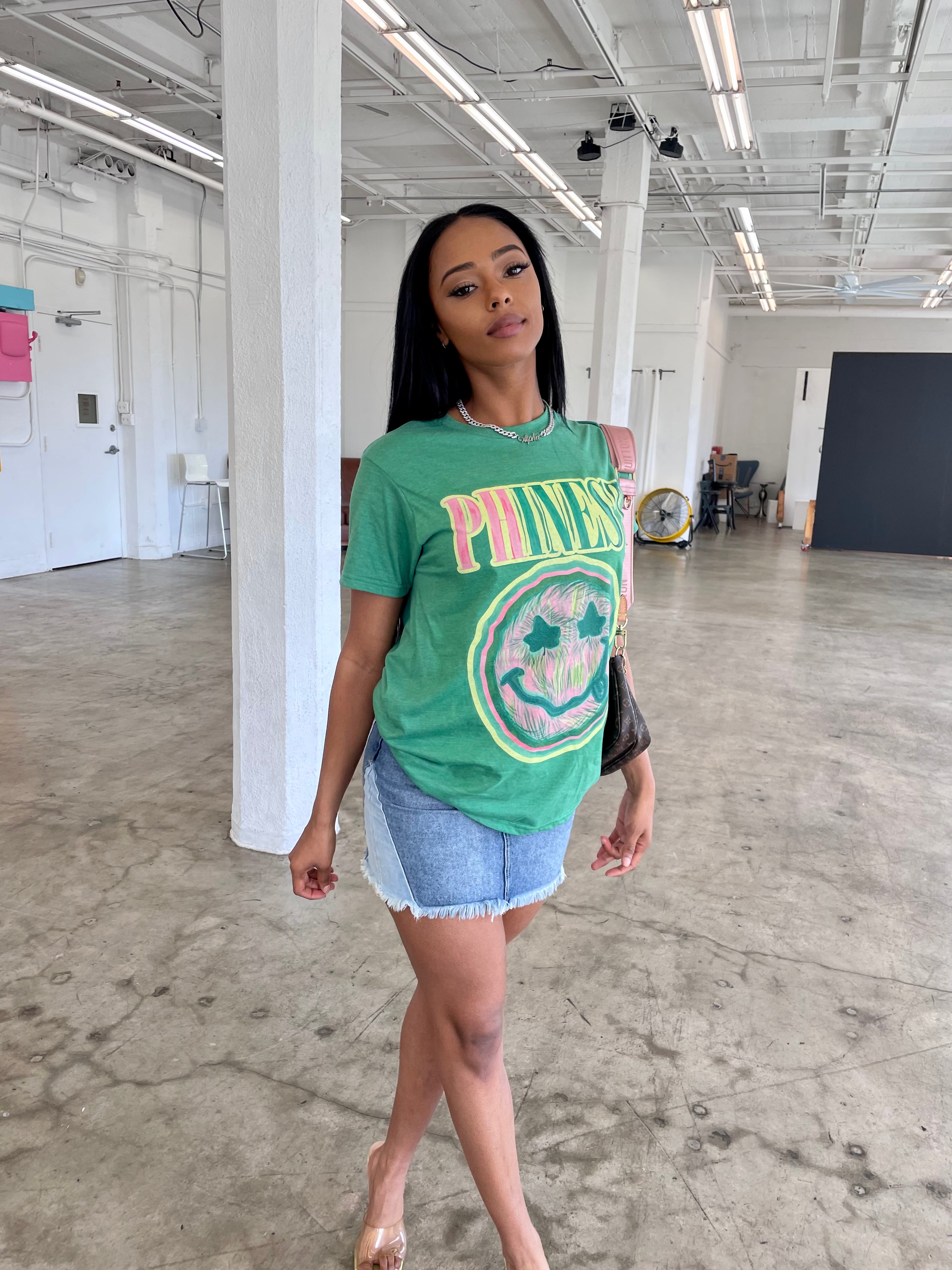 Phinest Smiley Tee in Green (Ships on 4/24)