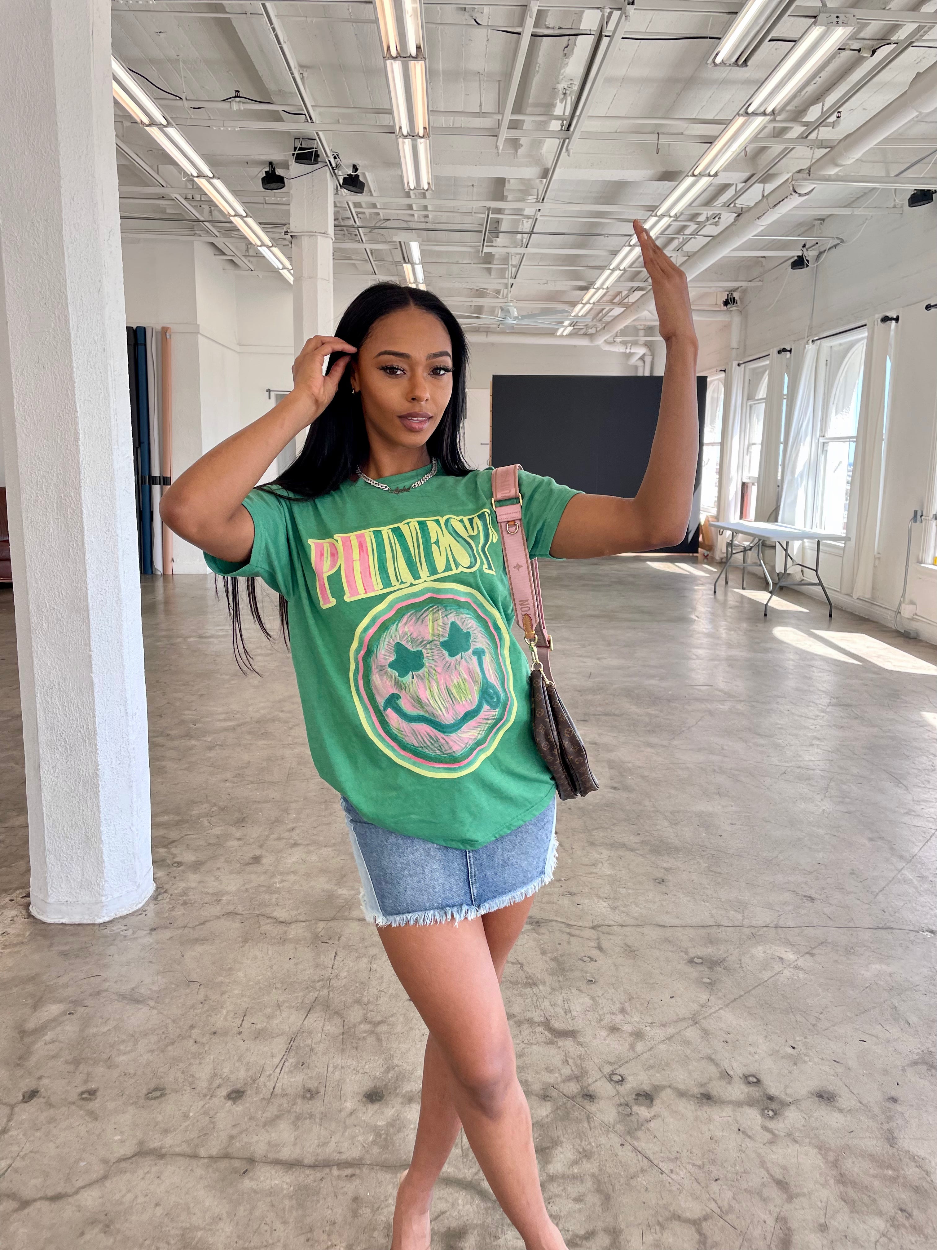 Phinest Smiley Tee in Green (Ships on 4/24)