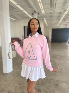 Alpha Letter Sweater in Pink l