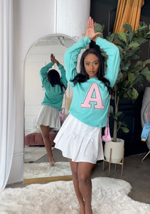 Alpha Letter Sweater in Mint Green