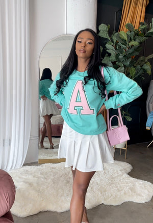Alpha Letter Sweater in Mint Green