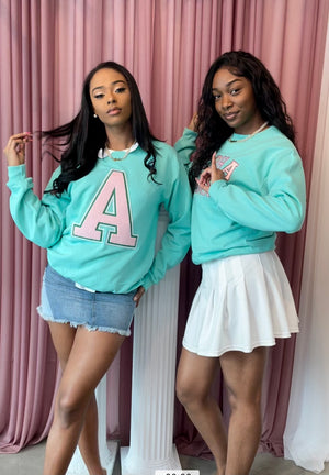 Alpha Letter Sweater in Mint Green